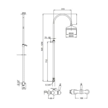Στήλη ντους Oxford Bronze CD6336-220